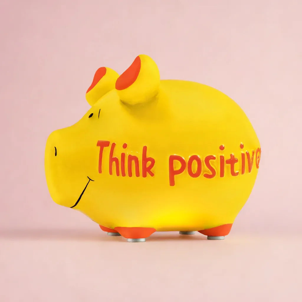 Sparschwein Company Think Positive salvadanaio maialino piccolo giallo