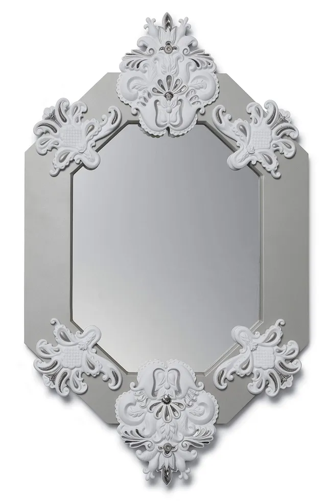 Lladró Specchio Ottagonale Argento Specchio Porcellana Bianco