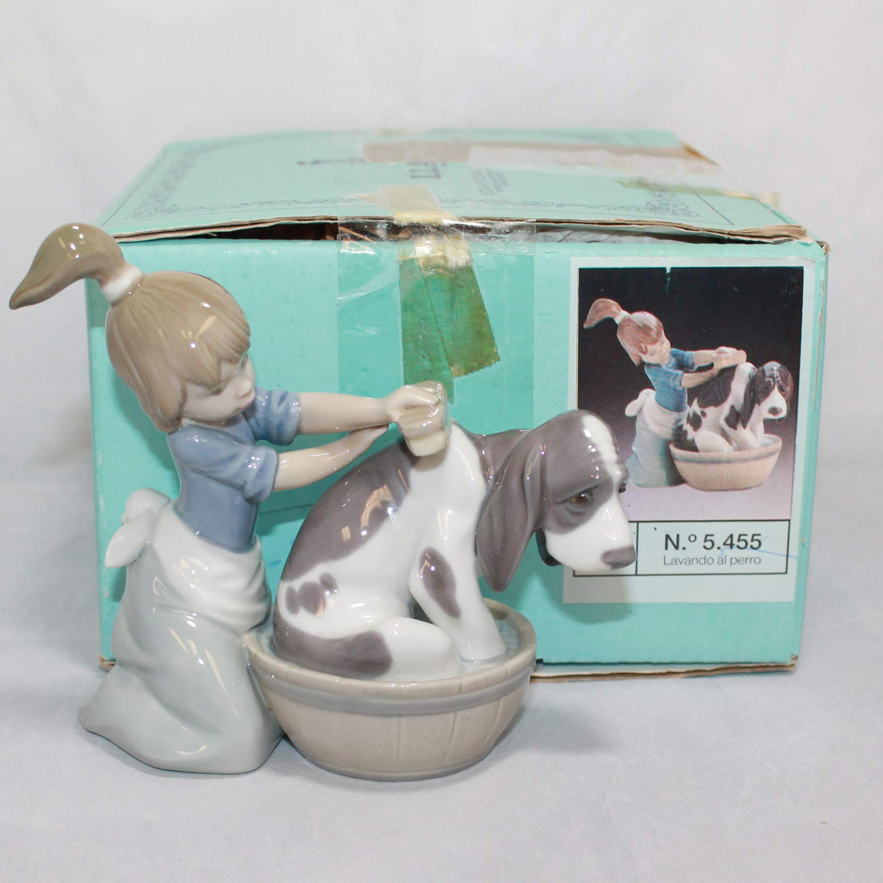 Lladró Sculture Il Bagno Del Cane Figurina Porcellana Ragazza