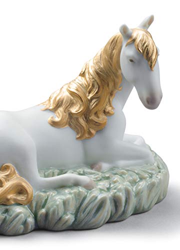 Lladró Zodiaco Cavallo statua porcellana bianco oro