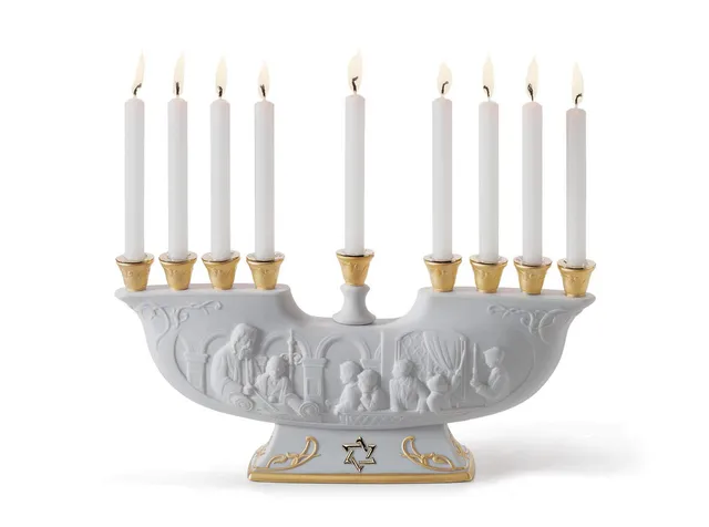 Lladró Sculture Menorah figurina porcellana lustro oro