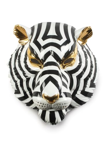 Lladró Sculture Maschera Tigre porcellana nero oro da parete