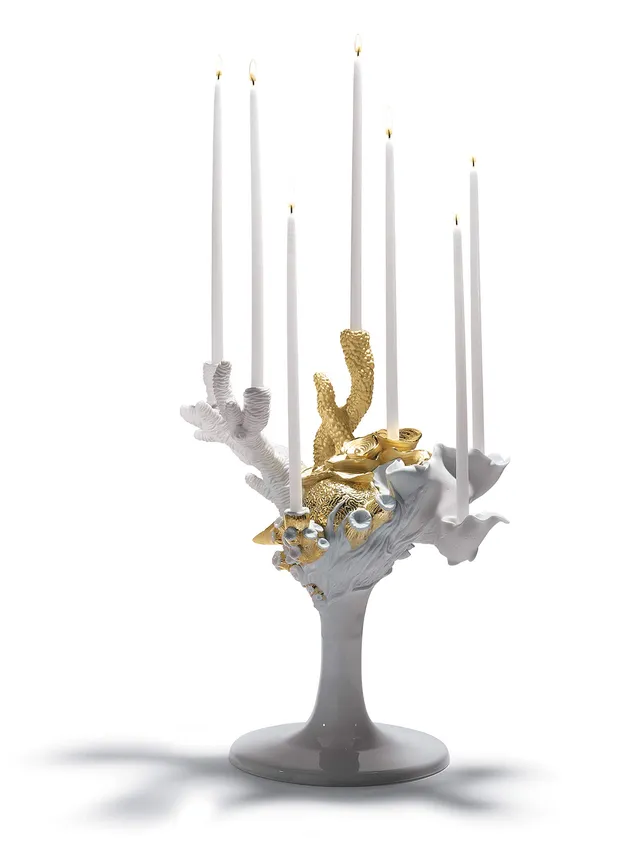 Lladró Naturofantastic Candelabro Porcellana Lustre Oro
