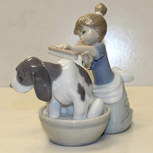 Lladró Sculture Il Bagno Del Cane Figurina Porcellana Ragazza
