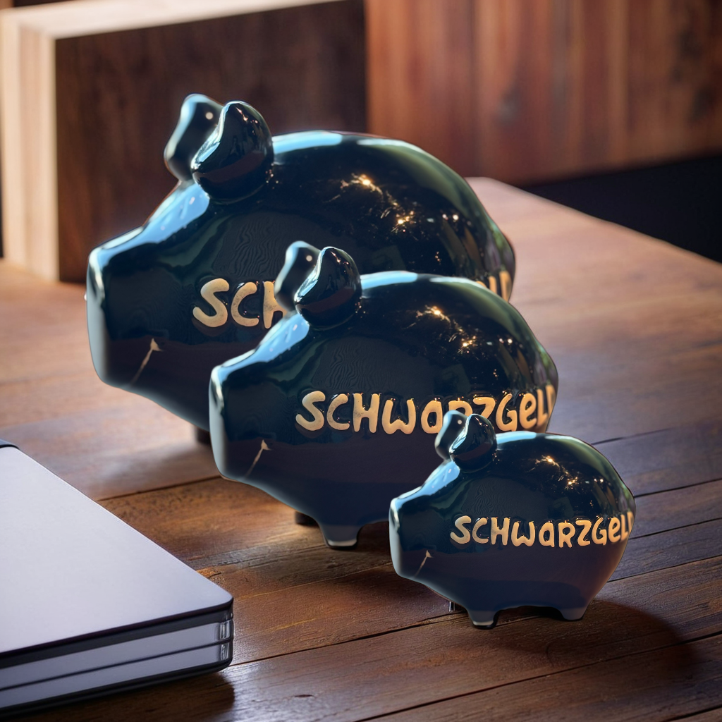 Sparschwein Company Kleinschweine Schwarzgeld salvadanaio maialino nero scritta
