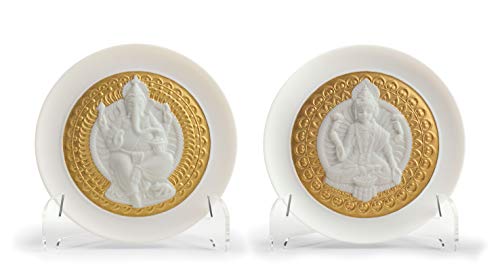 Lladró Lakshmi Ganesha set 2 piatti porcellana oro