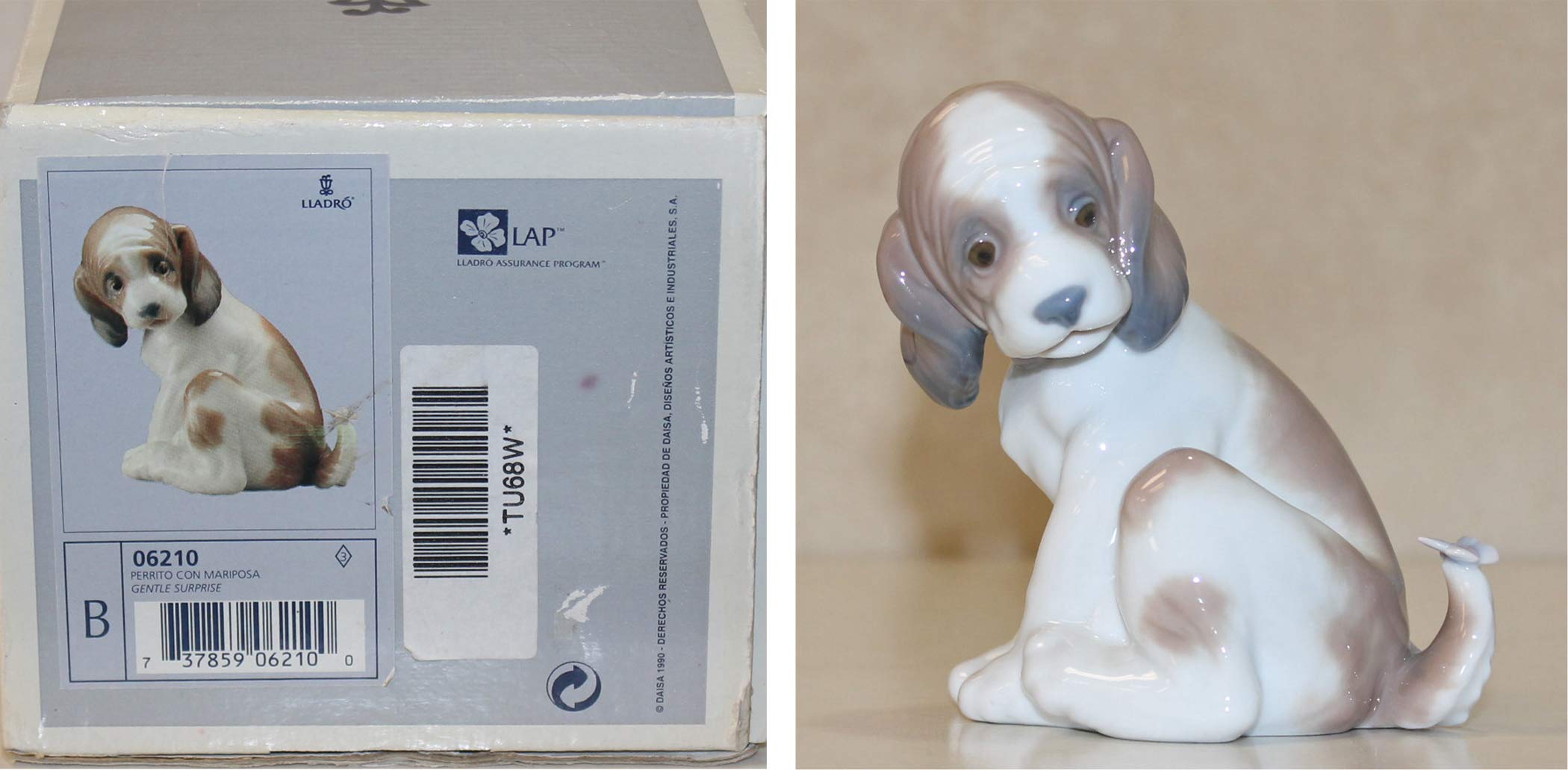 Lladró Sculture Cane con Farfalla Figurina Porcellana