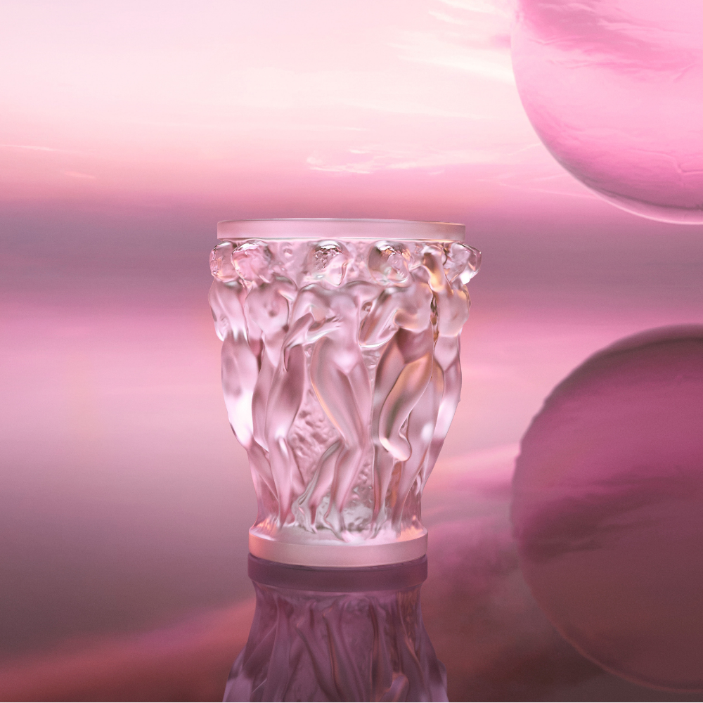 René Lalique Bacchantes Vaso Cristallo Taglia M Rosa
