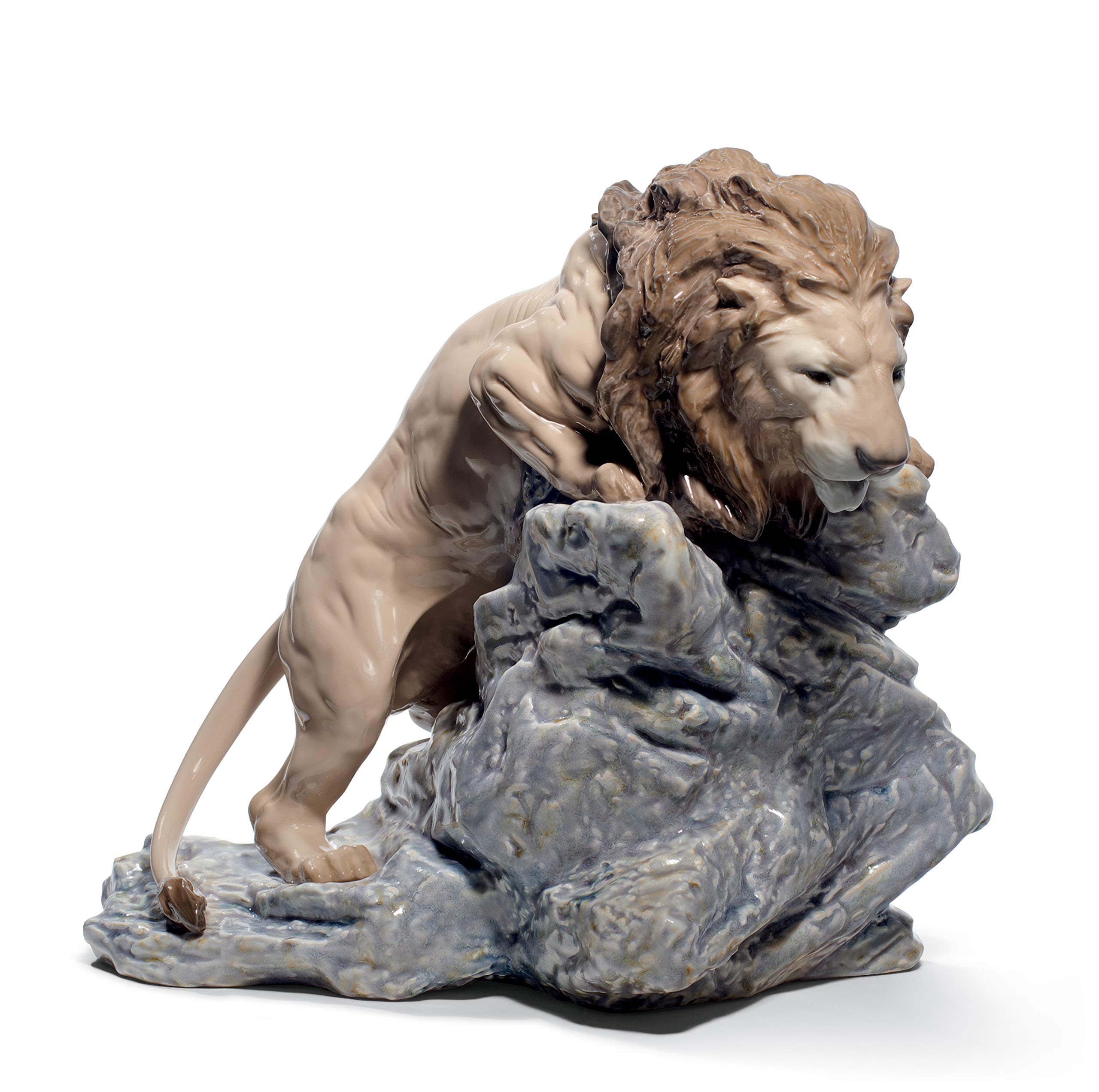 Lladró Sculture Leone in Agguato figurina porcellana animale