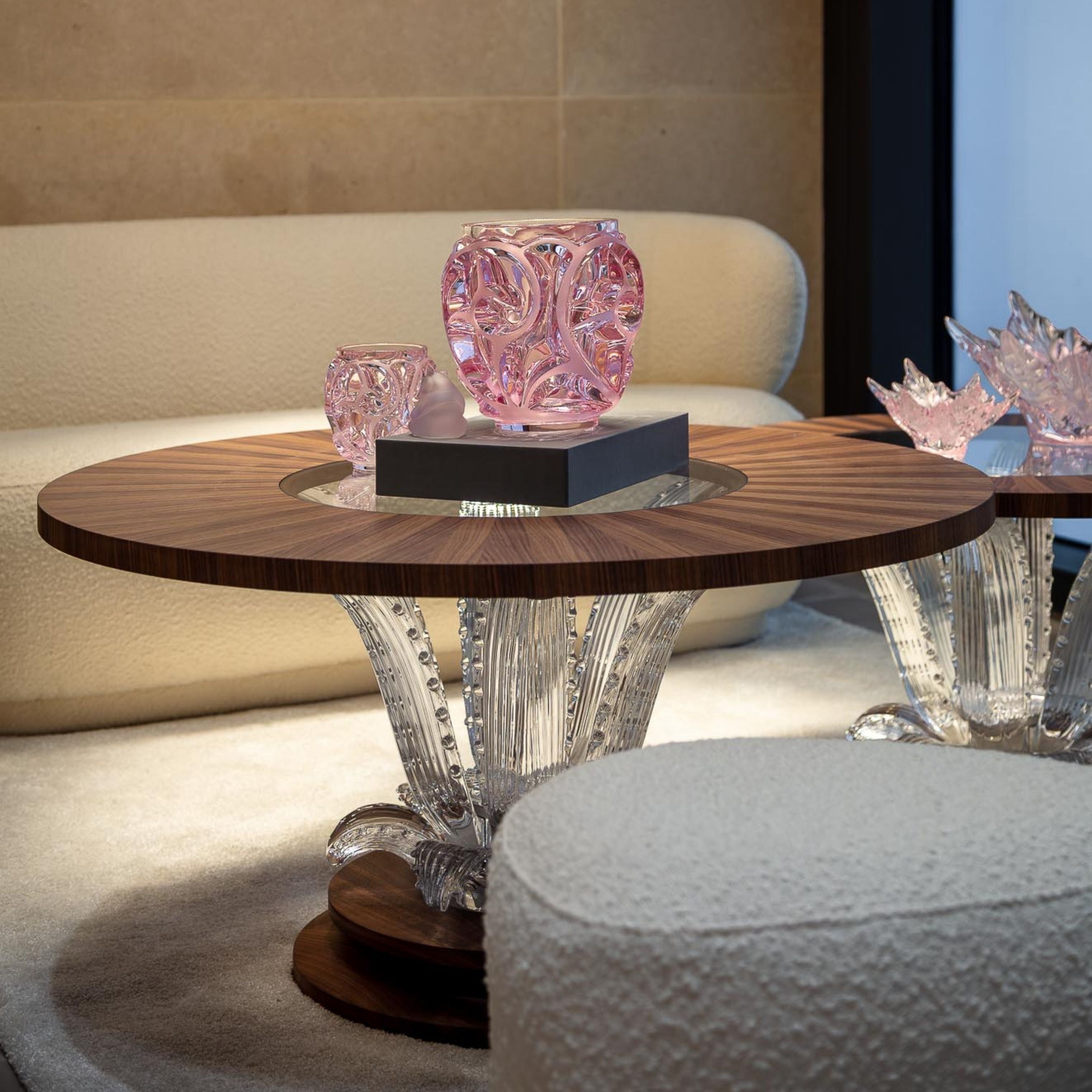 Lalique Cactus tavolino caffè noce cristallo taglia L rotondo