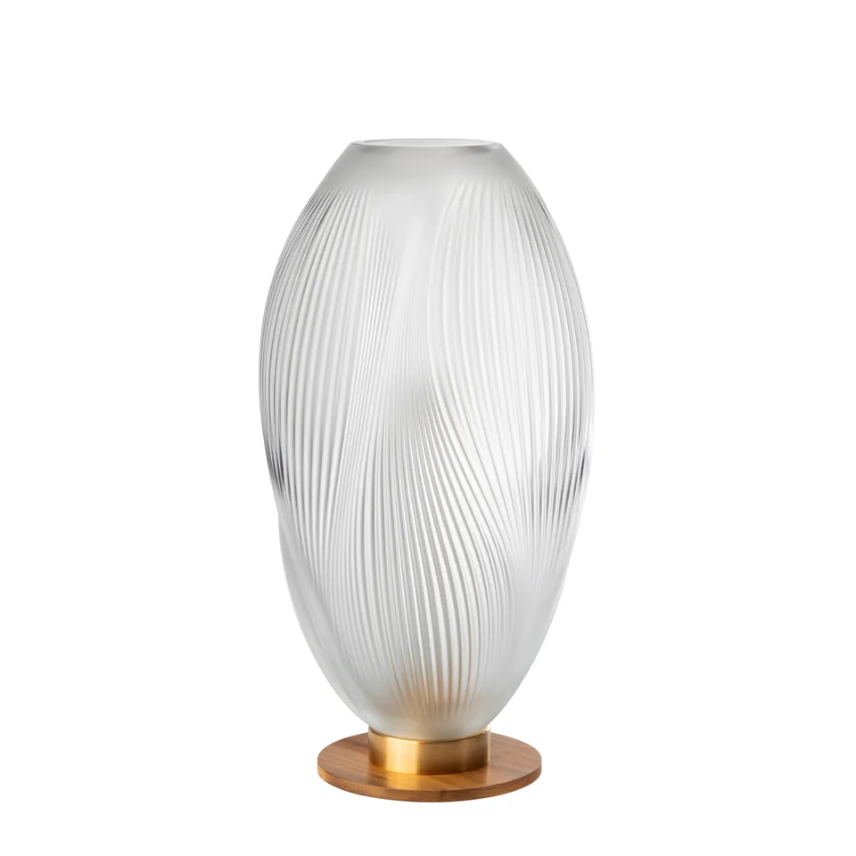 René Lalique Alizé XXL lampada tavolo cristallo base noce XL