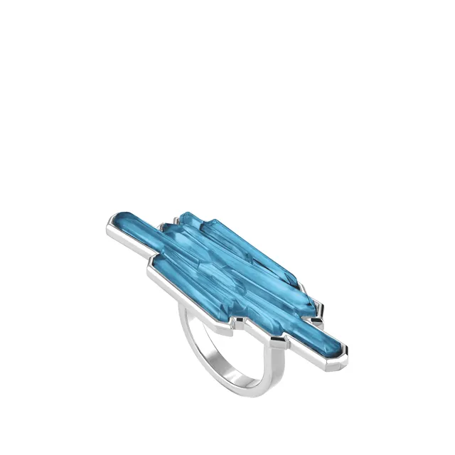 René Lalique Terramineral anello doppio argento blu taglia 51