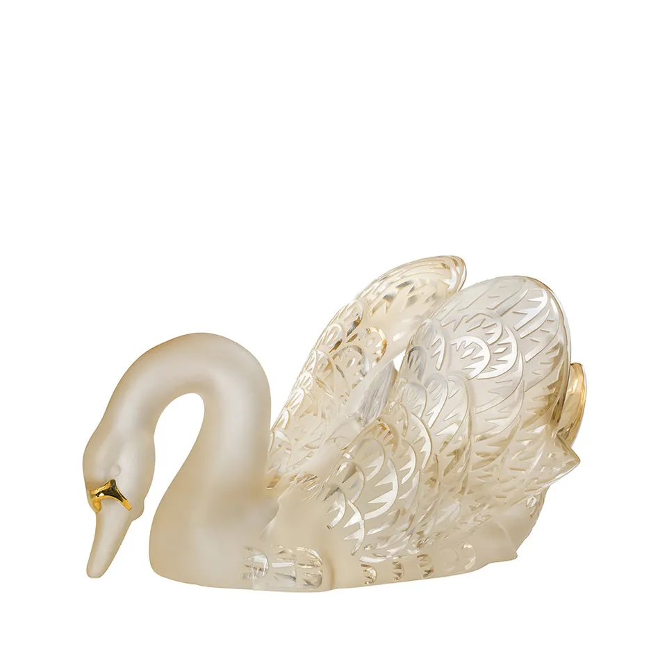 René Lalique Cigno scultura lustro oro testa bassa