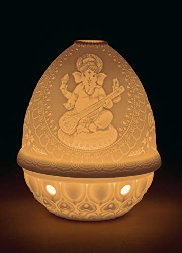 Lladró Ganesha con Veena litofania LED in porcellana ricaricabile
