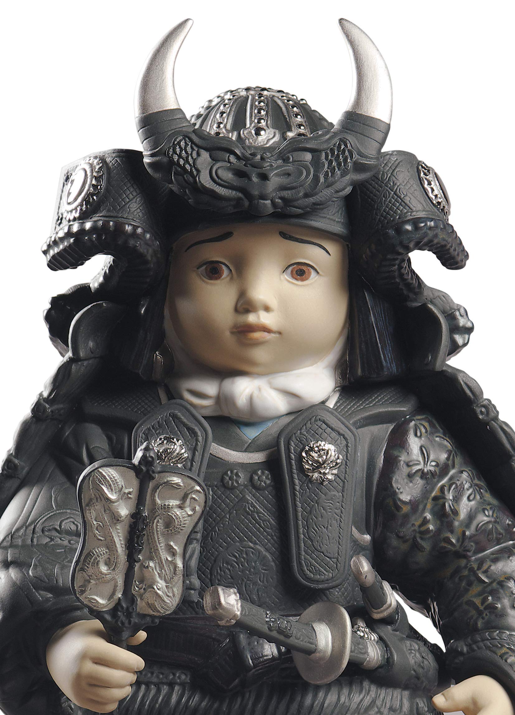 Lladró Alta Porcellana Bambino Samurai scultura lustro argento