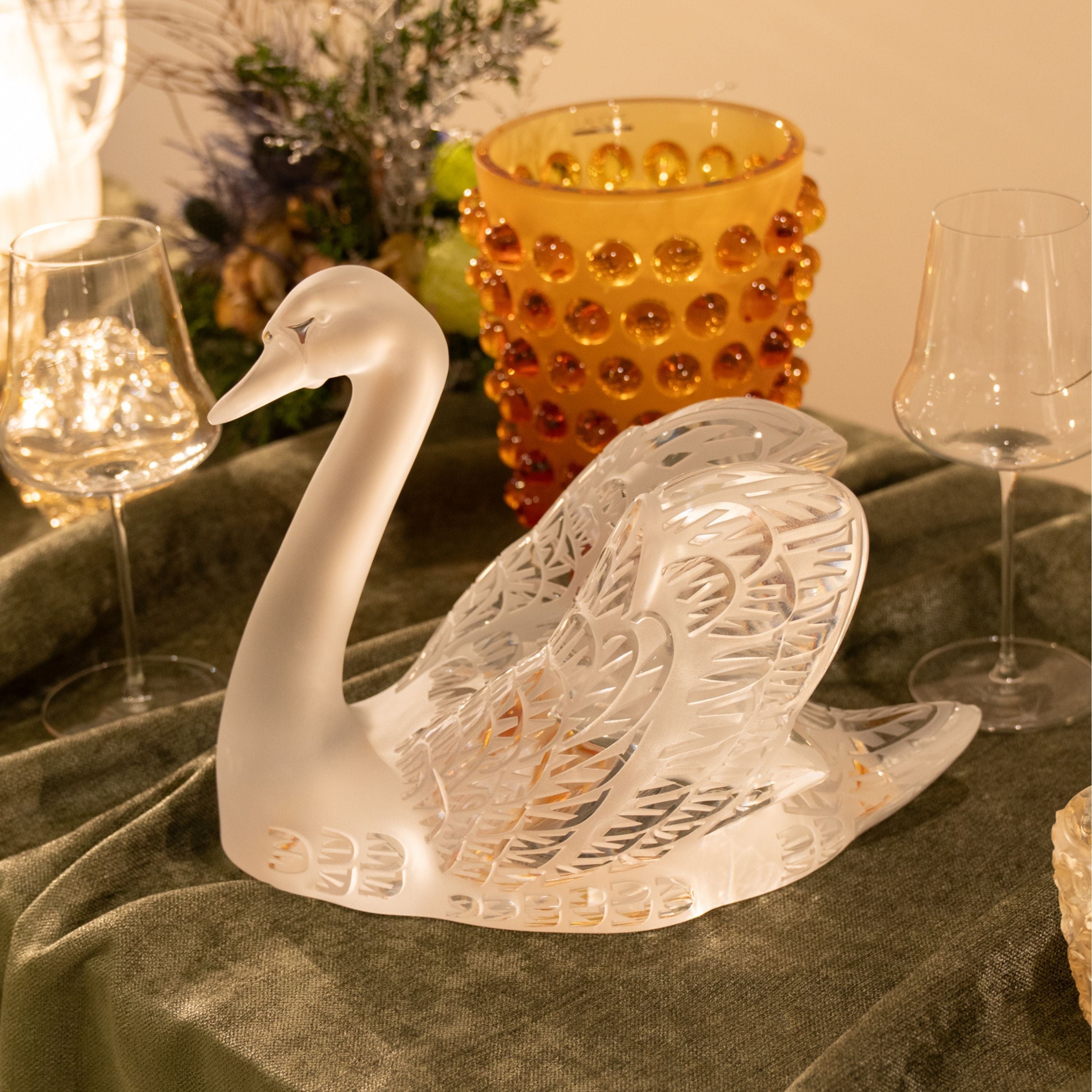 René Lalique Cigno Scultura Testa Alta Cristallo Incolore