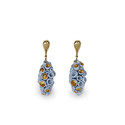 Lladró Coral Reef Orecchini Lunghi Porcellana Blu Oro