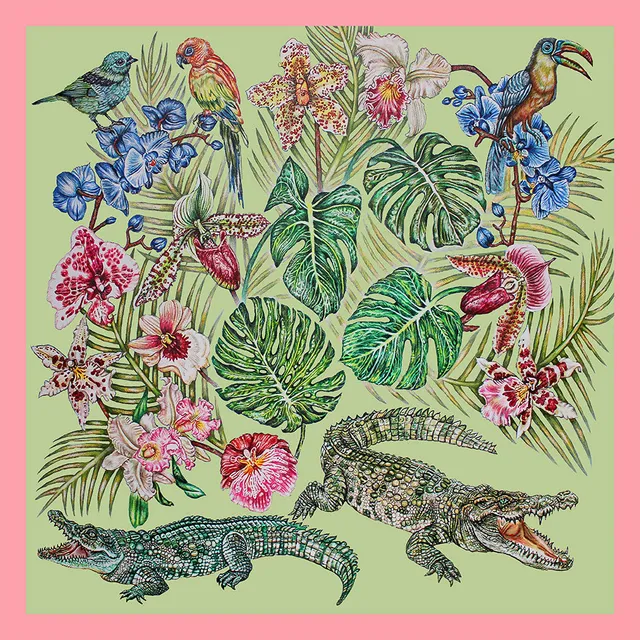 Lalique Foulard seta verde chiaro Jungle Ginny Litscher