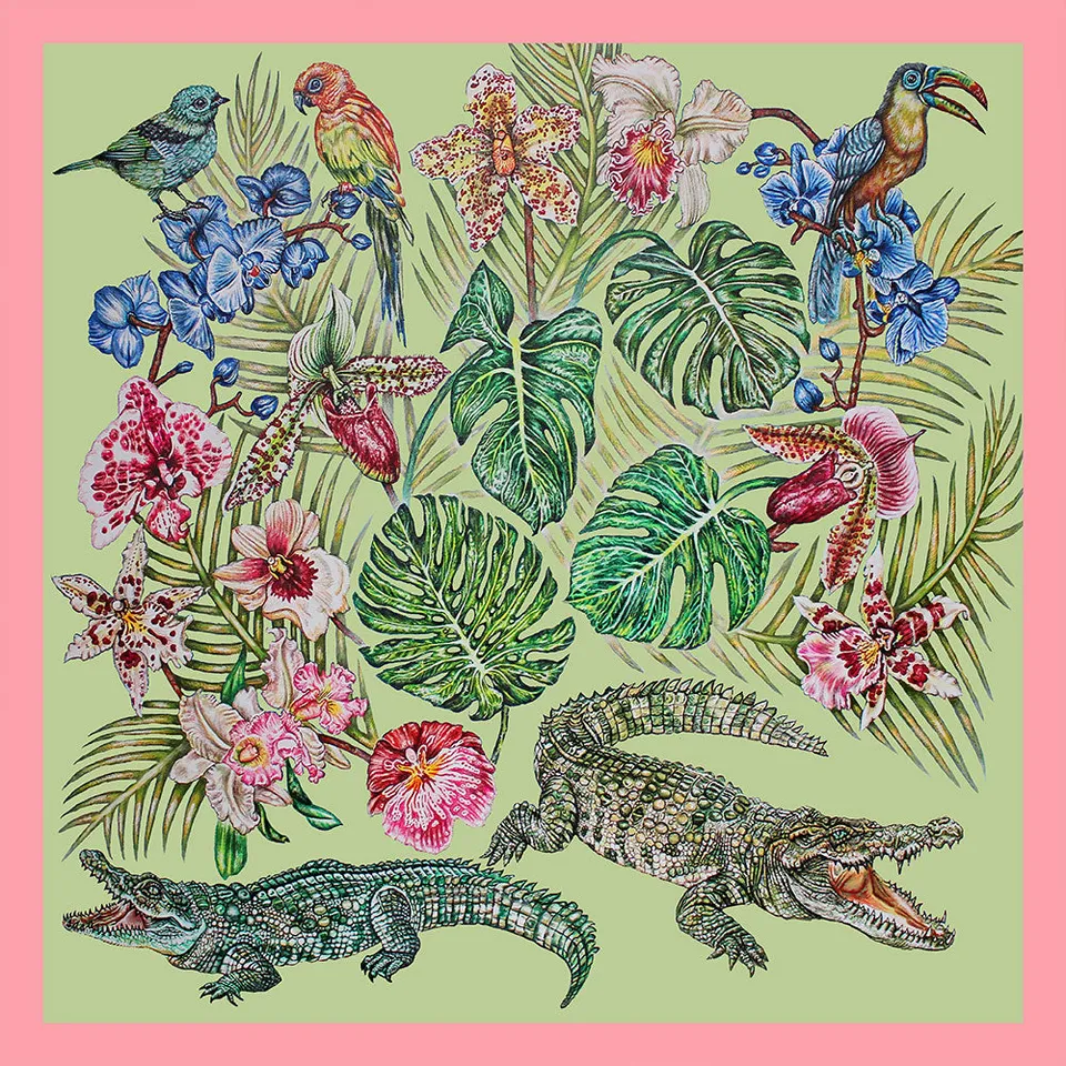 Lalique Foulard seta verde chiaro Jungle Ginny Litscher