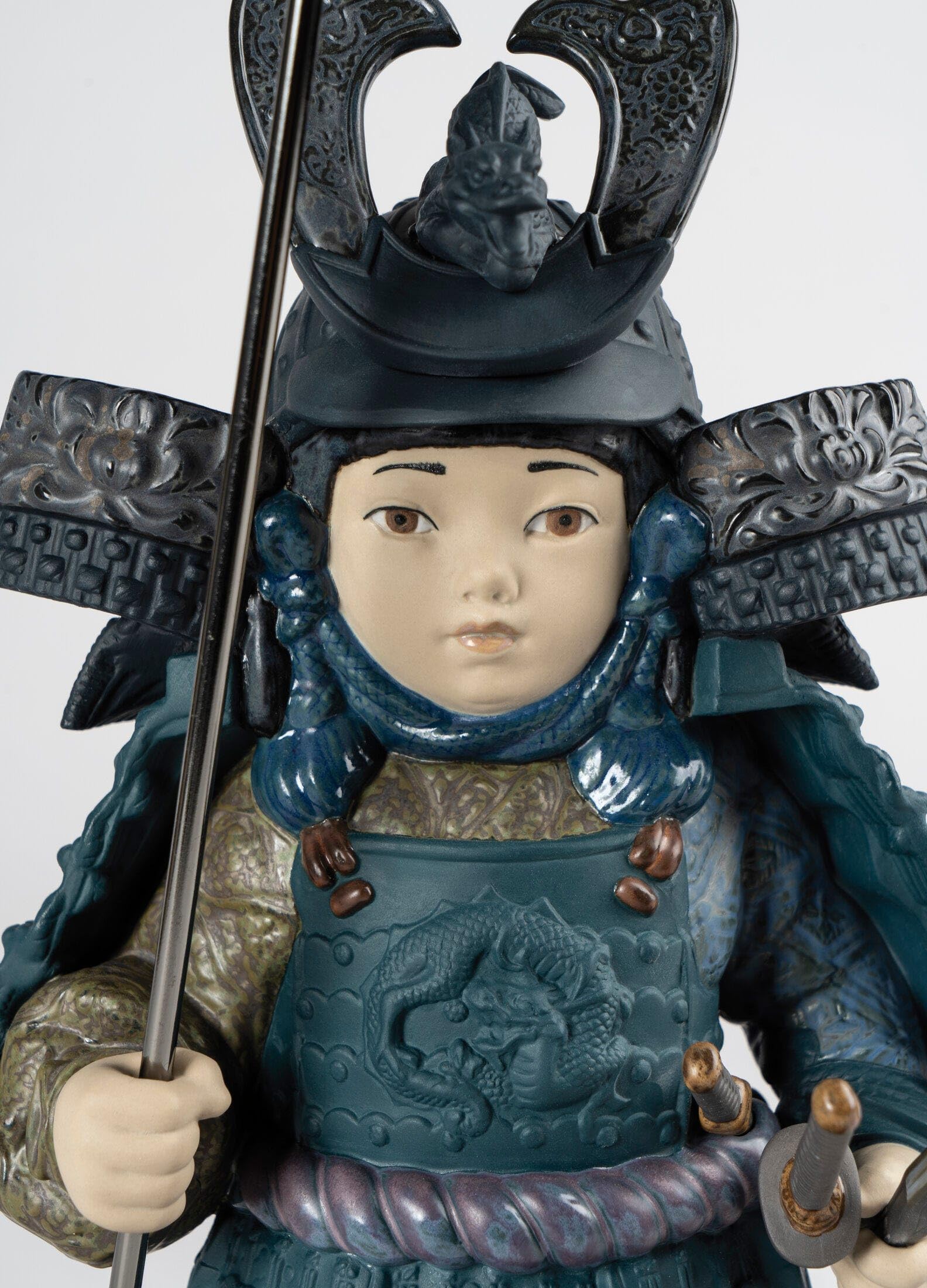 Lladró Sculture Bambino Samurai statuetta blu