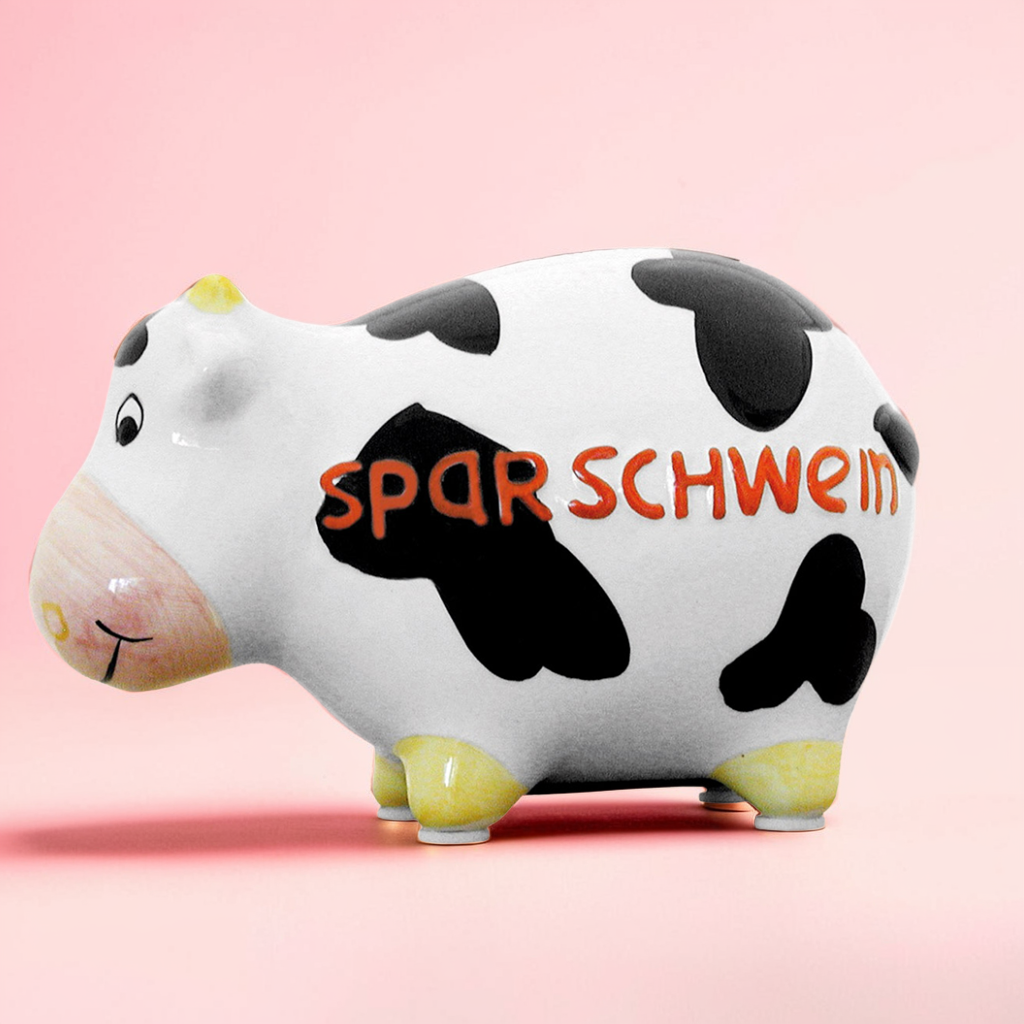 Sparschwein Company Kleinschweine Kuh salvadanaio bianco nero