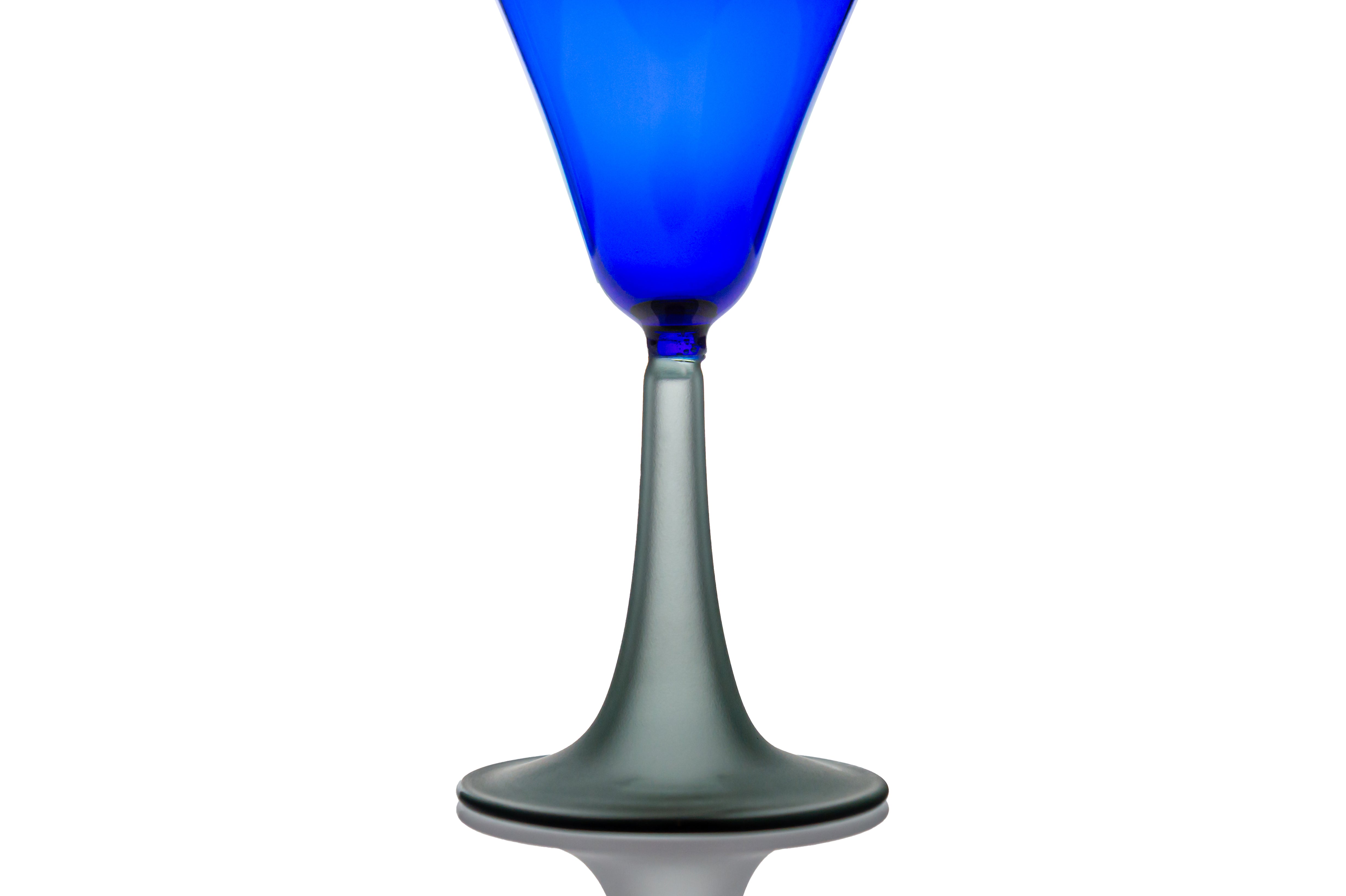 Vaporetto Capri calice vetro Murano blu grigio H 12 cm