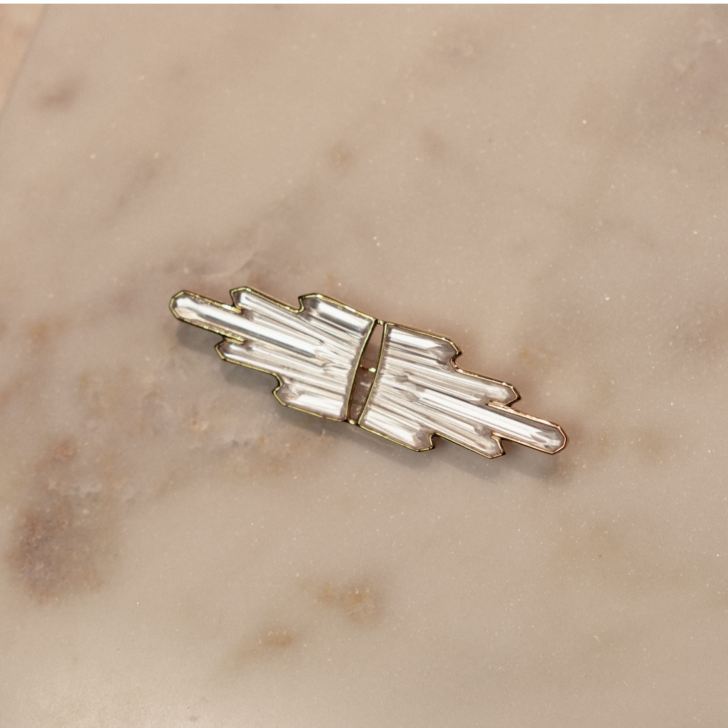 Lalique Terramineral spilla cristallo ottone placcato oro