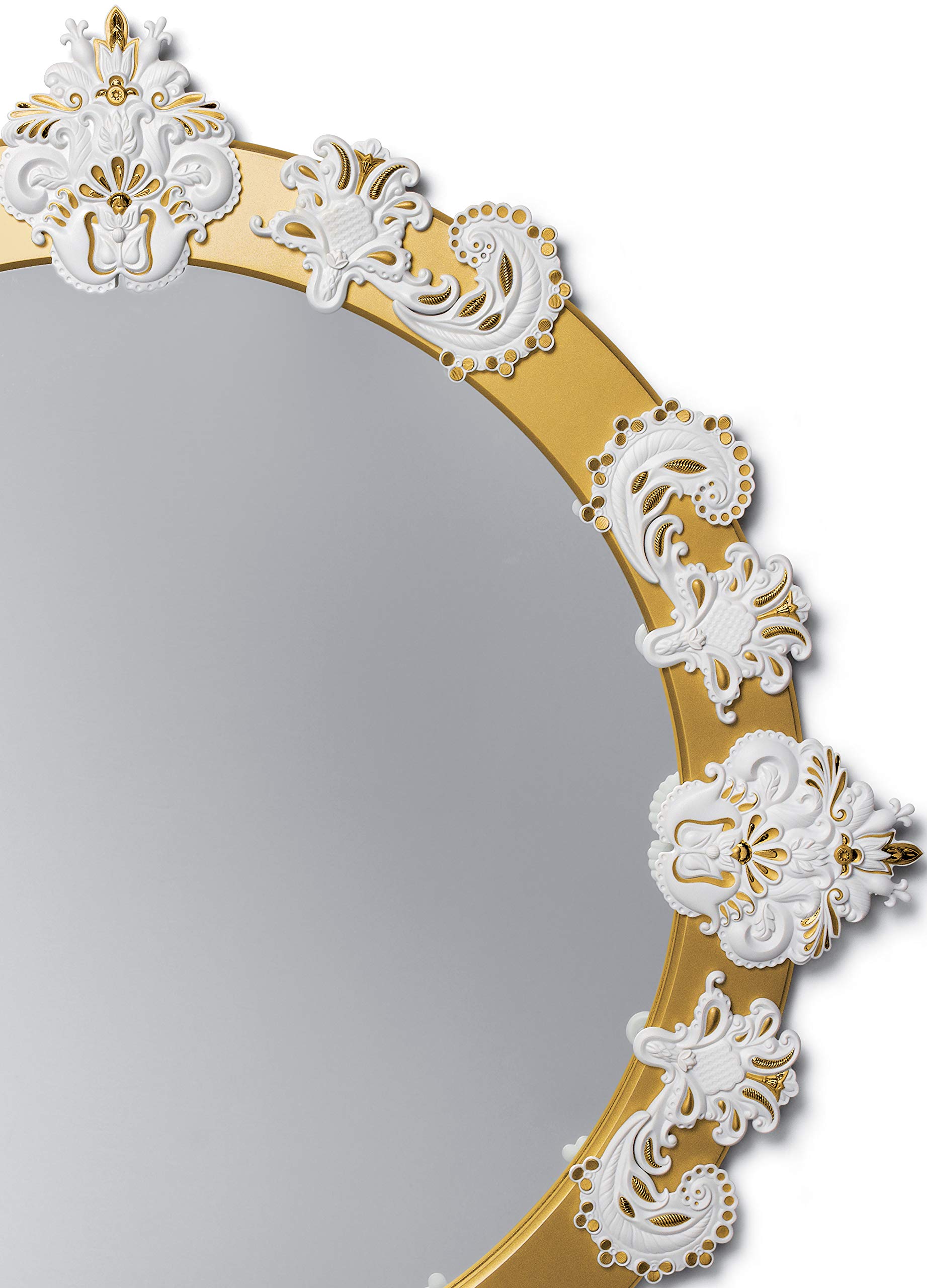 Lladró Specchio Rotondo Grande Oro Specchio Porcellana Bianco