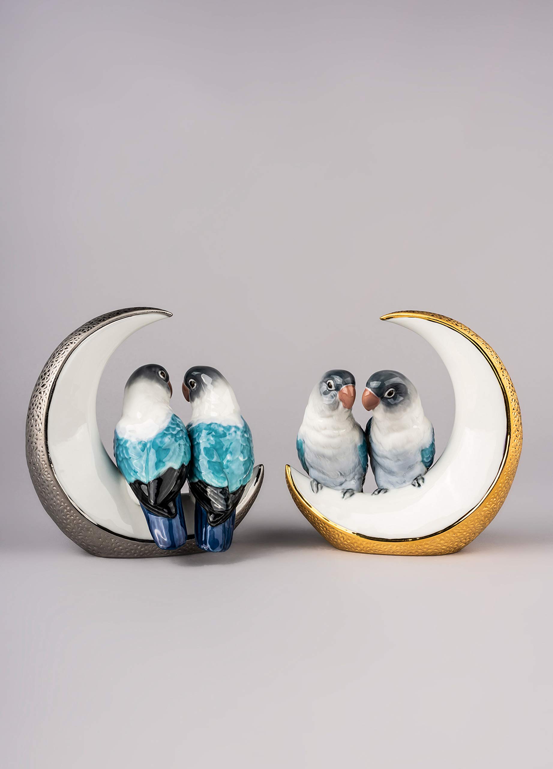 Lladró Fly Me to the Moon scultura pappagalli oro lustro