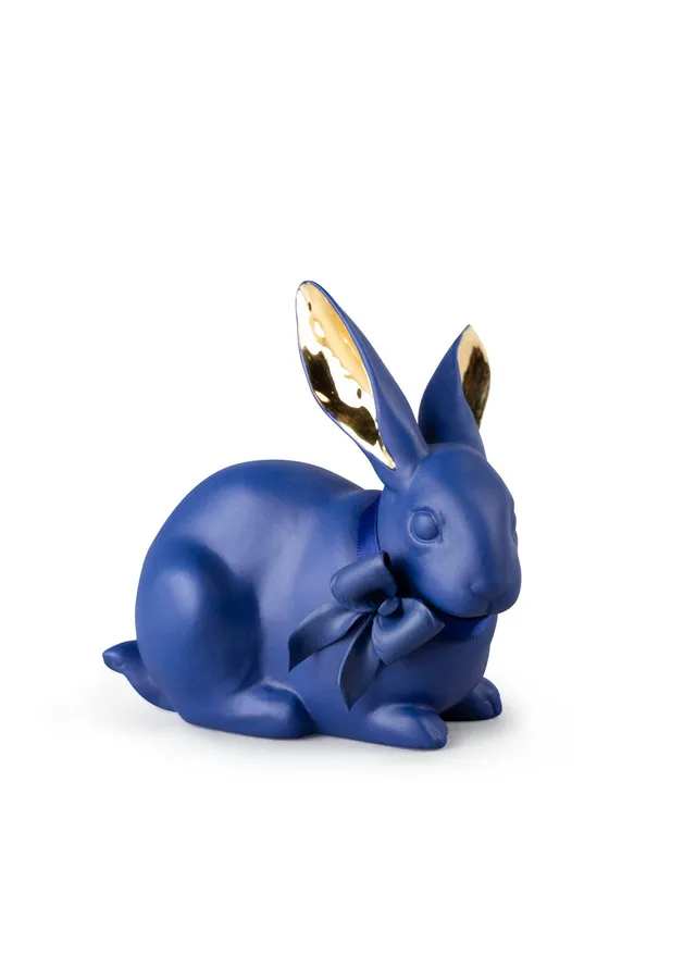 Lladró Coniglio litofania azzurro oro porcellana decorativa