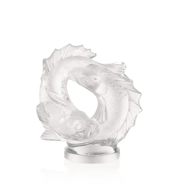 René Lalique Double Fish scultura pesci cristallo taglia L
