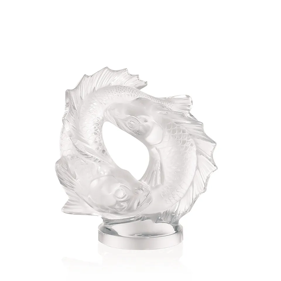 René Lalique Double Fish scultura pesci cristallo taglia L