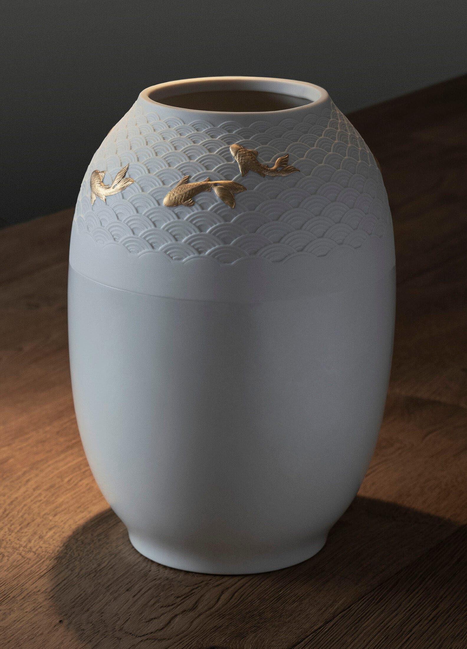 Lladró Koi Vaso in Porcellana Dorato Lucido Litofane