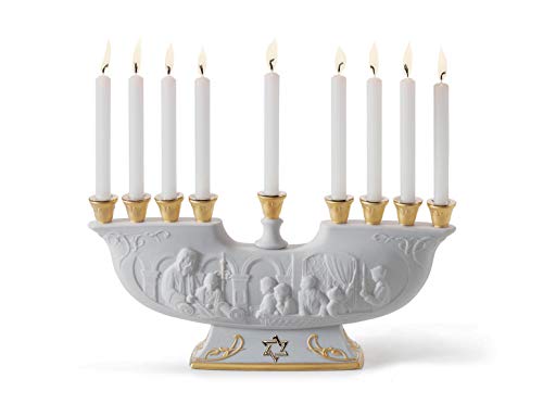 Lladró Sculture Menorah figurina porcellana lustro oro