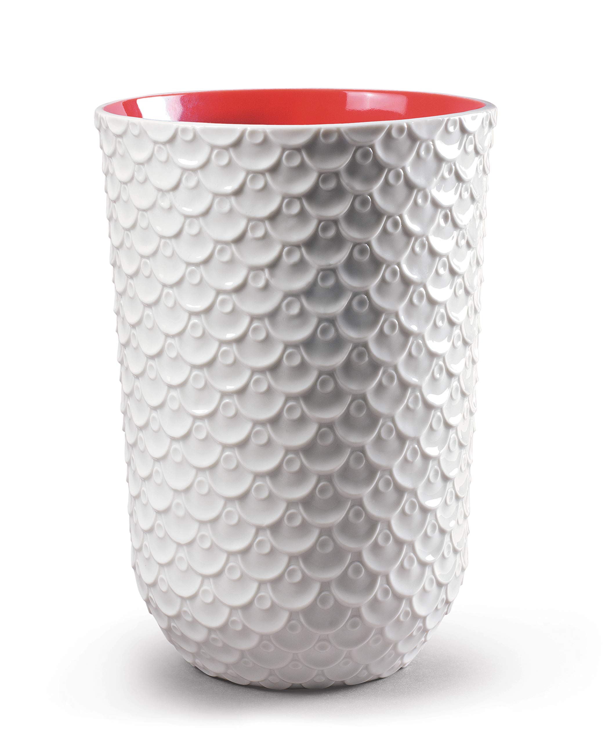 Lladró Drago Cinese vaso porcellana bianco interno rosso