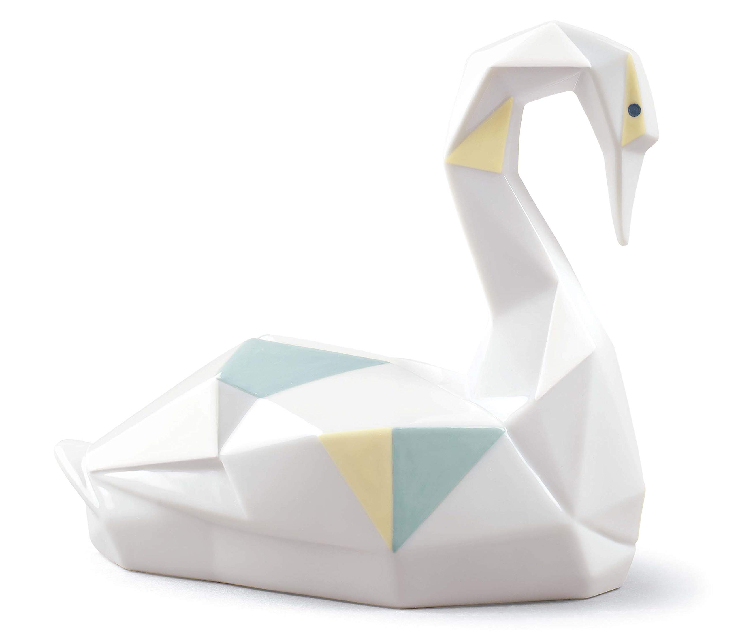 Lladró Origami Cigno statua porcellana azzurro giallo