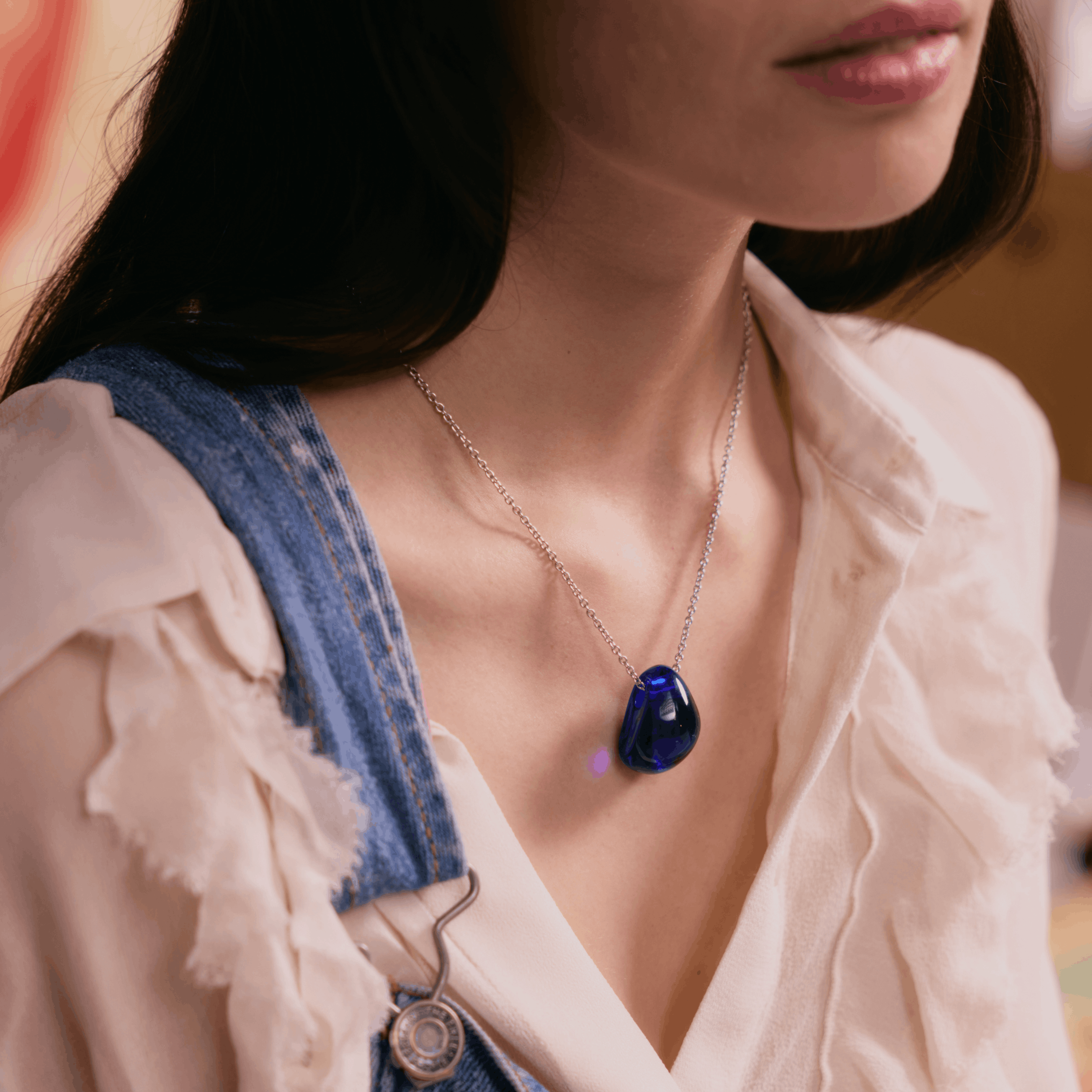 Lalique Cabochon Pendente Cristallo Blu Cap-Ferrat
