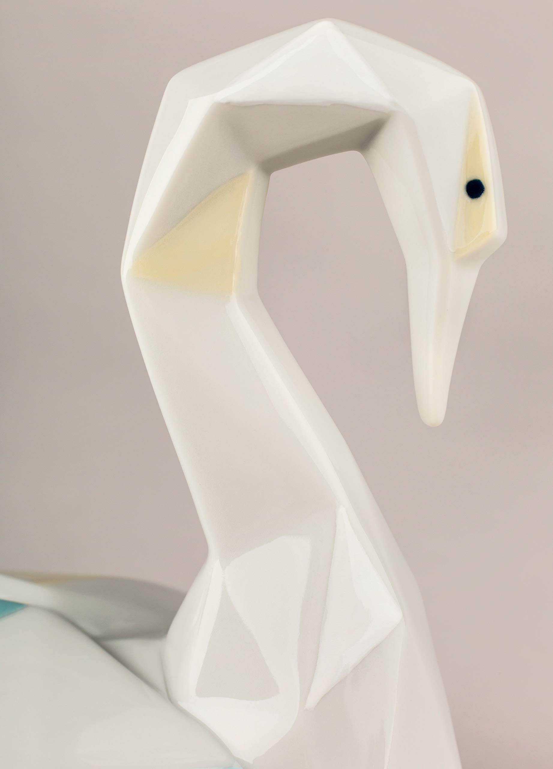 Lladró Origami Cigno statua porcellana azzurro giallo