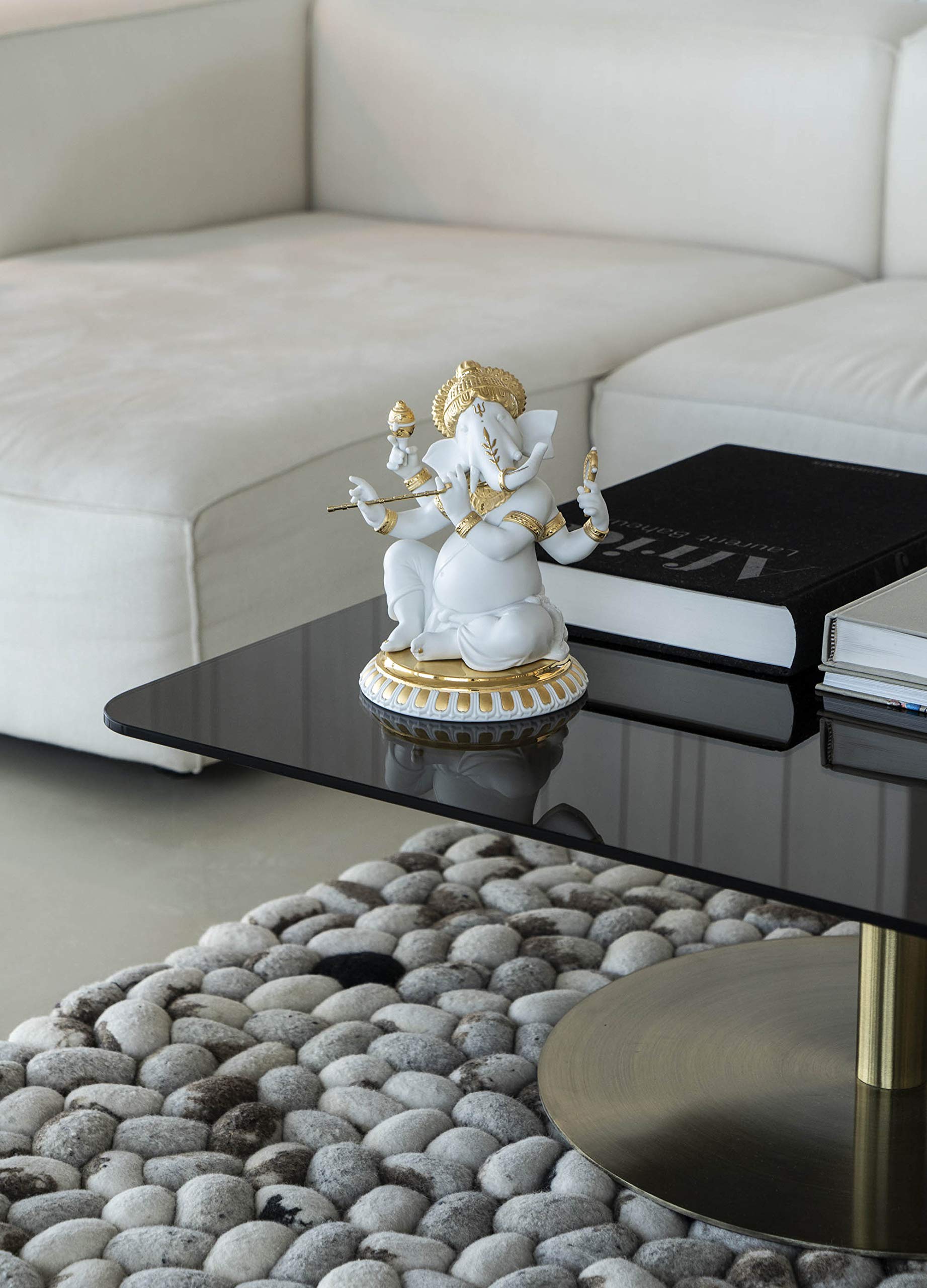 Lladró Ganesha con Bansuri figurina lustro oro porcellana