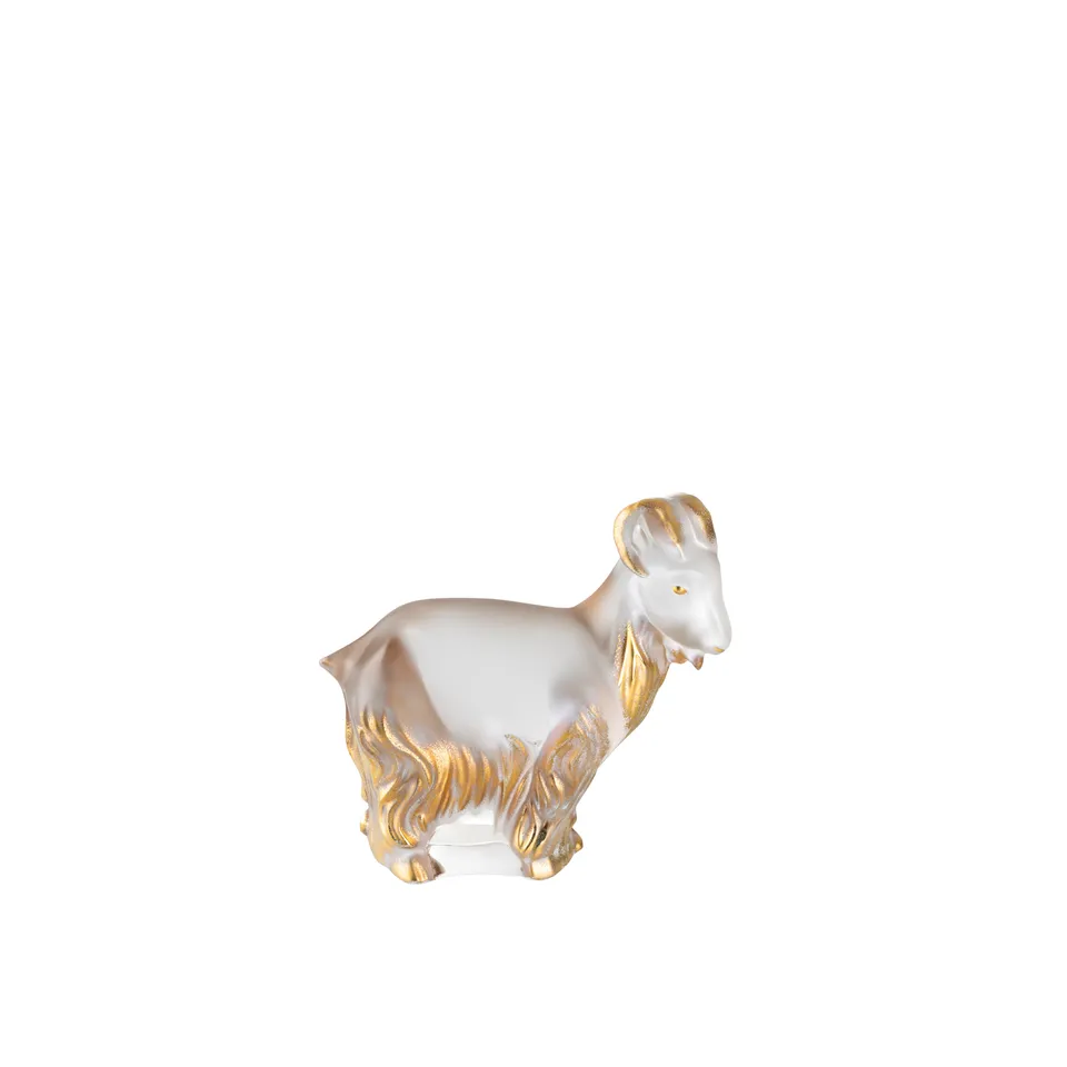 Lalique Goat sculpture scultura cristallo satinato oro