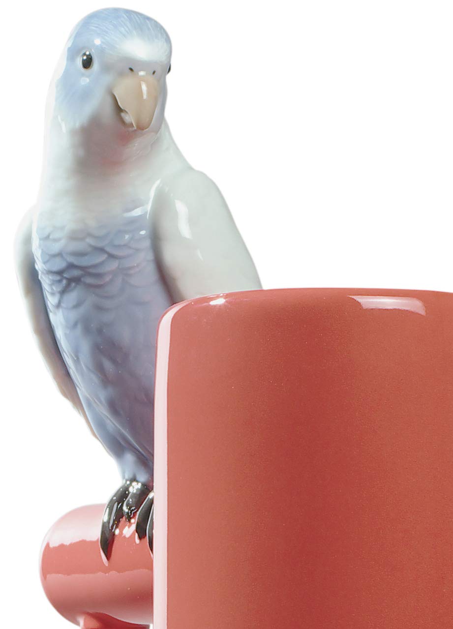 Lladró Parrot Parade vaso porcellana rosso corallo pappagalli