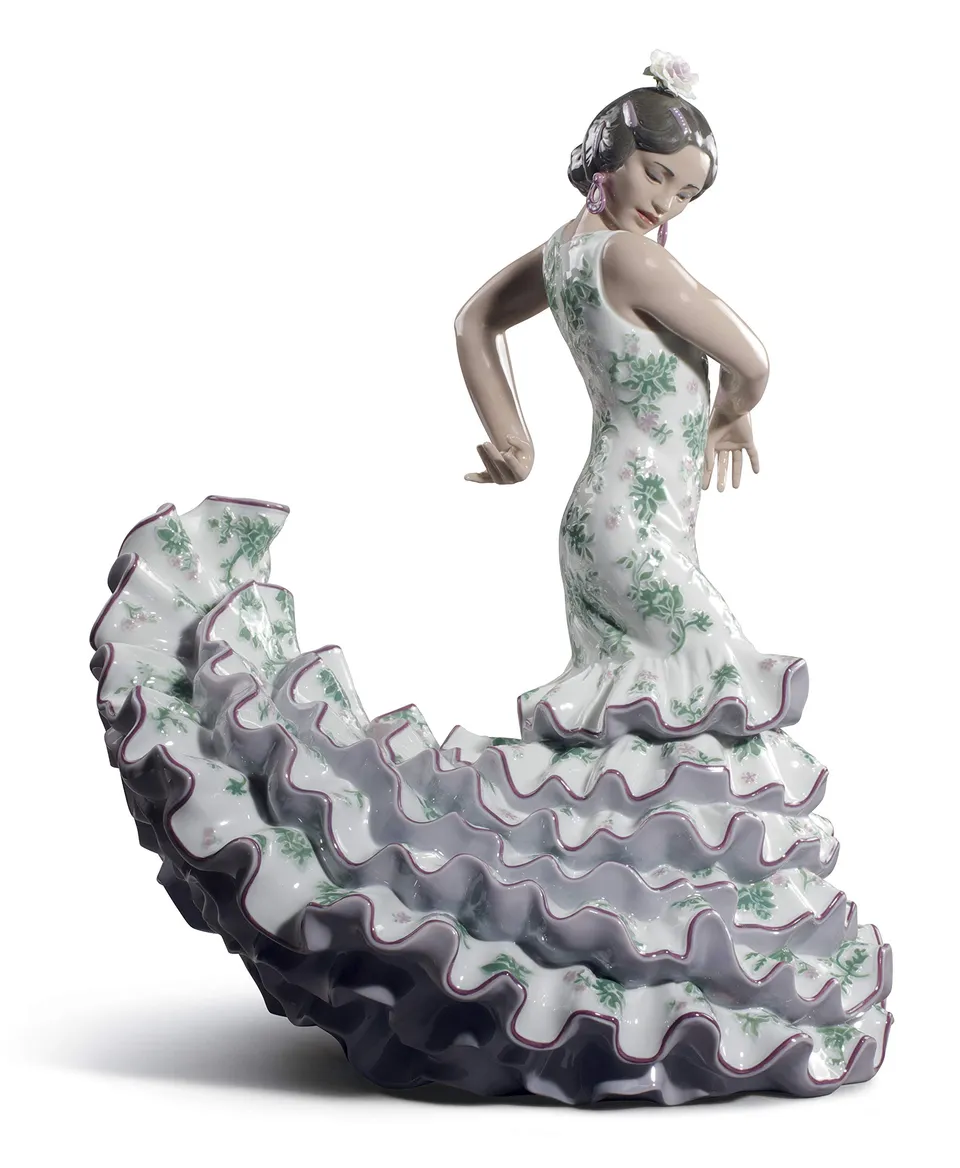 Lladró Alta Porcellana Donna Flamenco scultura verde porpora