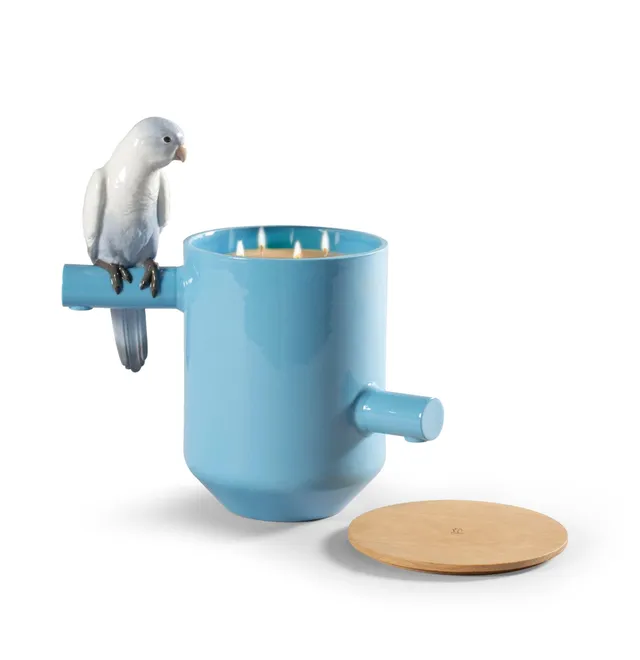 Lladró Parrot Treasure candela profumata blu porcellana