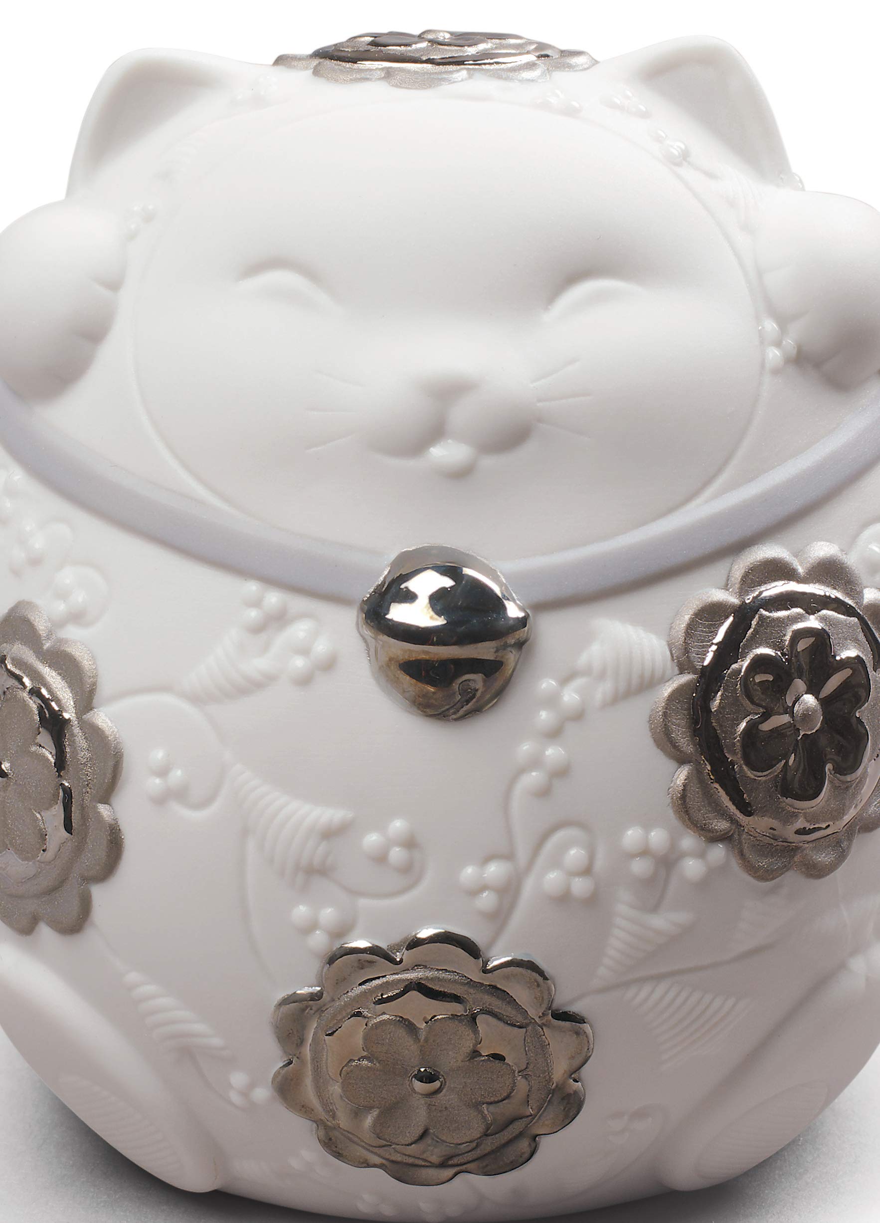 Lladró Maneki Neko II Statuetta Gatto Fortunato Argento