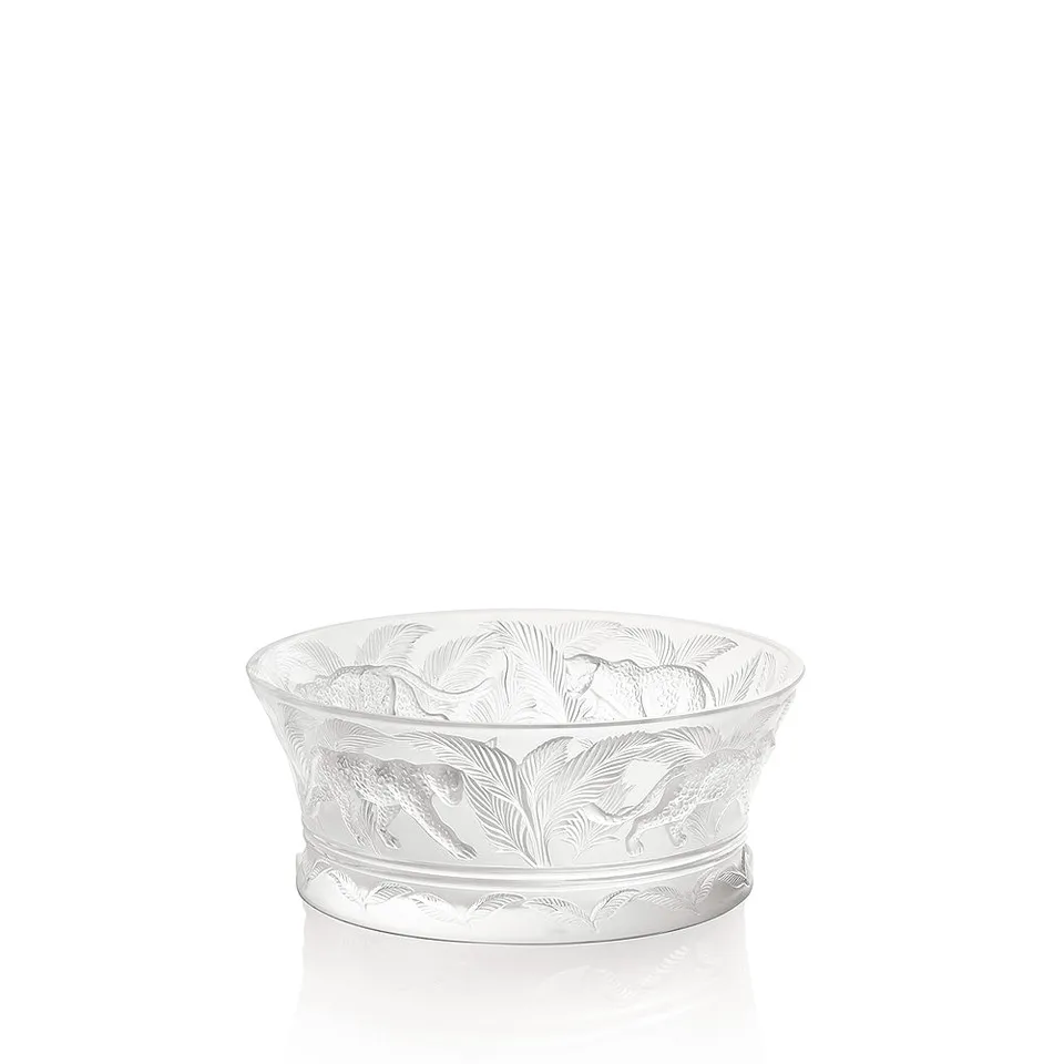 Lalique Jungle coppa cristallo incolore giaguaro