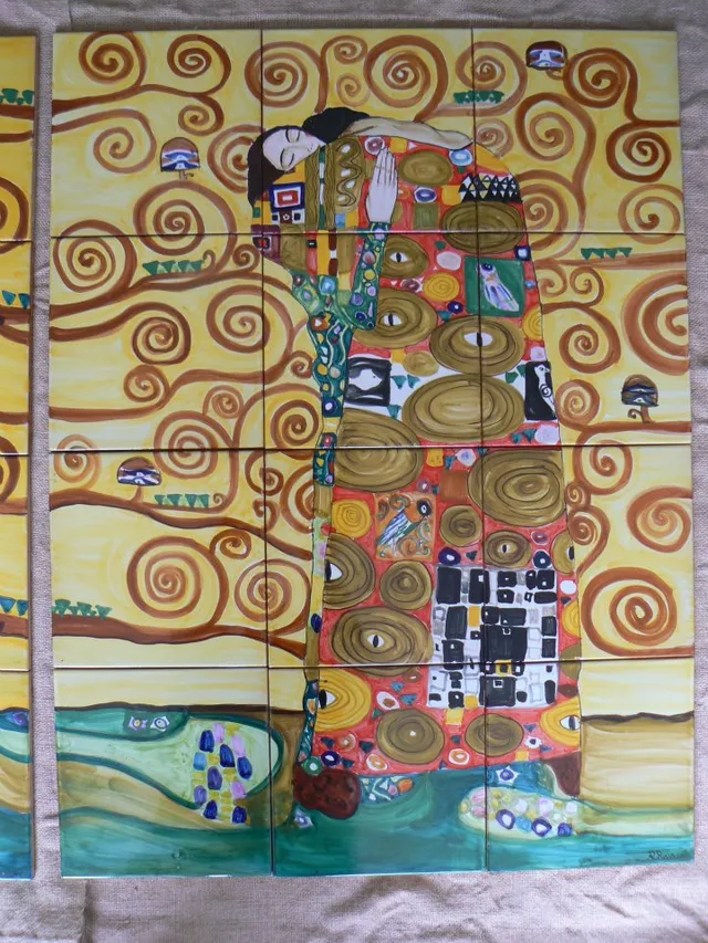 Raffaela Russo Klimt Mattonella ceramica 02 dipinta a mano