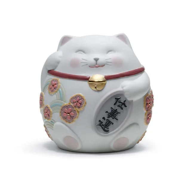 Lladró Sculture Maneki Neko I figurina gatto fortunato