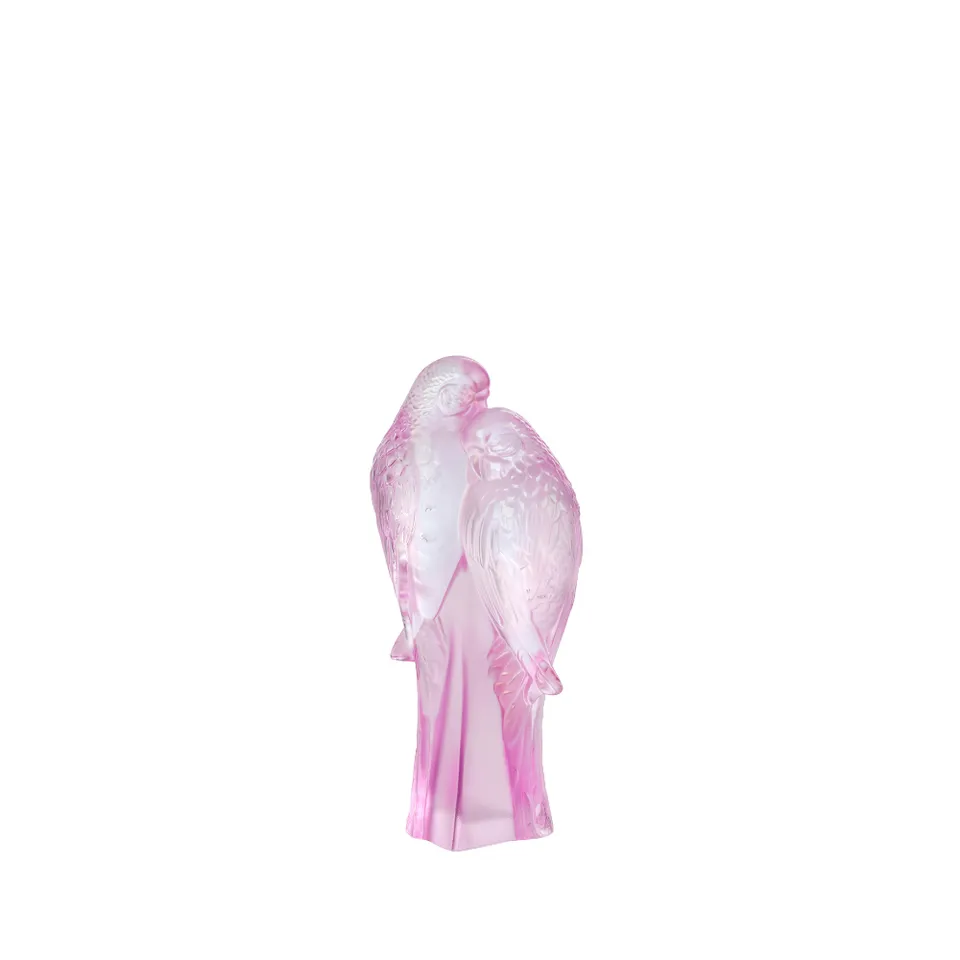 René Lalique 2 Parakeets scultura cristallo rosa