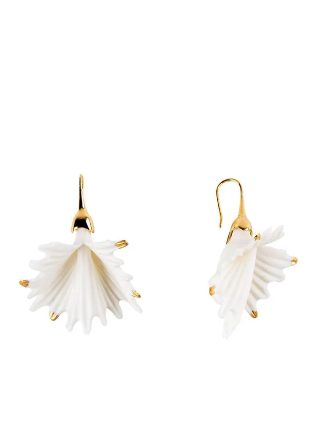 Lladró Actinia Orecchini Corti Porcellana Bianco Oro