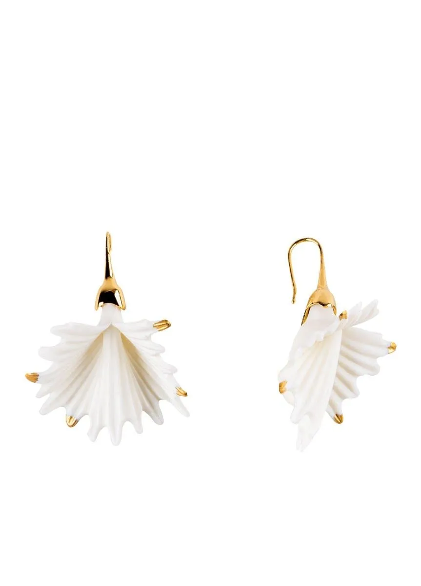 Lladró Actinia Orecchini Corti Porcellana Bianco Oro